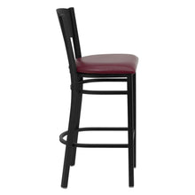 Load image into Gallery viewer, Black Circle Back Metal Restaurant Barstool - Burgundy Vinyl Seat