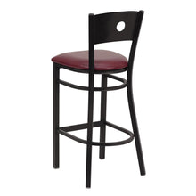 Load image into Gallery viewer, Black Circle Back Metal Restaurant Barstool - Burgundy Vinyl Seat
