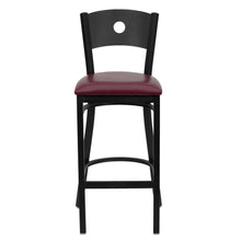 Load image into Gallery viewer, Black Circle Back Metal Restaurant Barstool - Burgundy Vinyl Seat