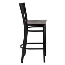 Load image into Gallery viewer, Black Circle Back Metal Restaurant Barstool - Mahogany Wood Seat