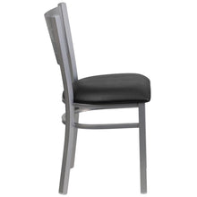 Load image into Gallery viewer, Silver Slat Back Metal Restaurant Chair - Black Vinyl Seat