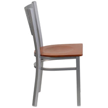 Load image into Gallery viewer, Silver Slat Back Metal Restaurant Chair - Cherry Wood Seat