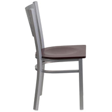 Load image into Gallery viewer, Silver Slat Back Metal Restaurant Chair - Mahogany Wood Seat