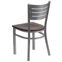Load image into Gallery viewer, Silver Slat Back Metal Restaurant Chair - Mahogany Wood Seat