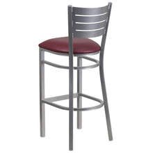 Load image into Gallery viewer, Silver Slat Back Metal Restaurant Barstool - Burgundy Vinyl Seat