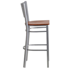 Load image into Gallery viewer, Silver Slat Back Metal Restaurant Barstool - Cherry Wood Seat