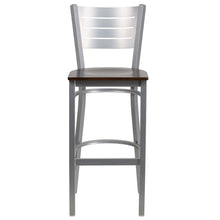 Load image into Gallery viewer, Silver Slat Back Metal Restaurant Barstool - Walnut Wood Seat