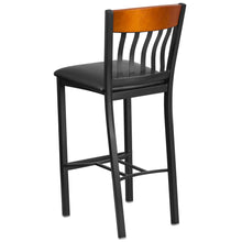 Load image into Gallery viewer, Vertical Back Black Metal and Cherry Wood Restaurant Barstool