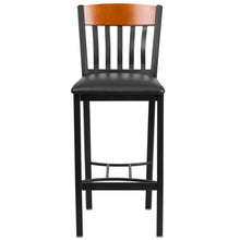 Load image into Gallery viewer, Vertical Back Black Metal and Cherry Wood Restaurant Barstool
