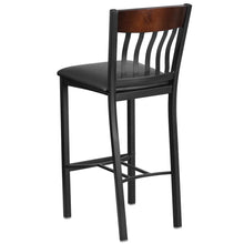 Load image into Gallery viewer, Vertical Back Black Metal and Walnut Wood Restaurant Barstool