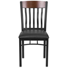 Load image into Gallery viewer, Vertical Back Black Metal and Walnut Wood Restaurant Chair with Black Vinyl Seat