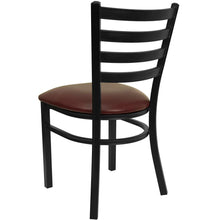 Load image into Gallery viewer, Black Ladder Back Metal Restaurant Chair - Burgundy Vinyl Seat