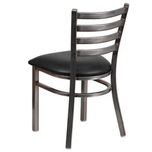 Load image into Gallery viewer, Clear Coated Ladder Back Metal Restaurant Chair - Black Vinyl Seat