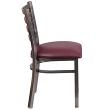 Load image into Gallery viewer, Clear Coated Ladder Back Metal Restaurant Chair - Burgundy Vinyl Seat