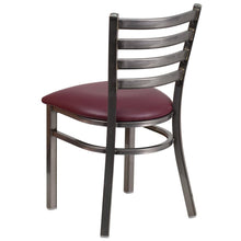 Load image into Gallery viewer, Clear Coated Ladder Back Metal Restaurant Chair - Burgundy Vinyl Seat