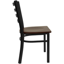 Load image into Gallery viewer, Black Ladder Back Metal Restaurant Chair - Mahogany Wood Seat