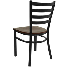 Load image into Gallery viewer, Black Ladder Back Metal Restaurant Chair - Mahogany Wood Seat