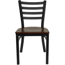 Load image into Gallery viewer, Black Ladder Back Metal Restaurant Chair - Mahogany Wood Seat