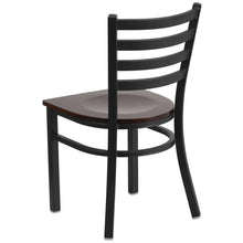 Load image into Gallery viewer, Black Ladder Back Metal Restaurant Chair - Walnut Wood Seat