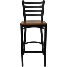 Load image into Gallery viewer, Black Ladder Back Metal Restaurant Barstool - Cherry Wood Seat