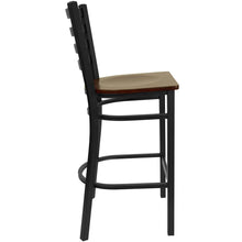 Load image into Gallery viewer, Black Ladder Back Metal Restaurant Barstool - Mahogany Wood Seat