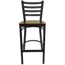 Load image into Gallery viewer, Black Ladder Back Metal Restaurant Barstool - Mahogany Wood Seat