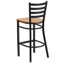 Load image into Gallery viewer, Black Ladder Back Metal Restaurant Barstool - Natural Wood Seat