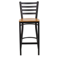 Load image into Gallery viewer, Black Ladder Back Metal Restaurant Barstool - Natural Wood Seat