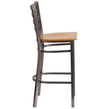 Load image into Gallery viewer, Clear Coated Ladder Back Metal Restaurant Barstool - Natural Wood Seat