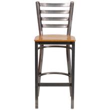 Load image into Gallery viewer, Clear Coated Ladder Back Metal Restaurant Barstool - Natural Wood Seat