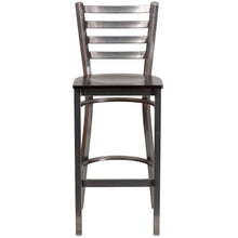 Load image into Gallery viewer, Clear Coated Ladder Back Metal Restaurant Barstool - Walnut Wood Seat