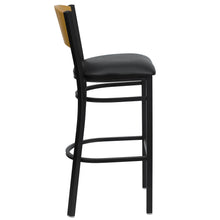Load image into Gallery viewer, ack Metal Restaurant Barstool - Natural Wood Back, Black Vinyl Seat