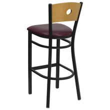 Load image into Gallery viewer, ack Metal Restaurant Barstool - Natural Wood Back, Burgundy Vinyl Seat