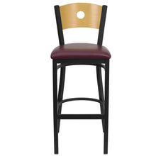 Load image into Gallery viewer, ack Metal Restaurant Barstool - Natural Wood Back, Burgundy Vinyl Seat