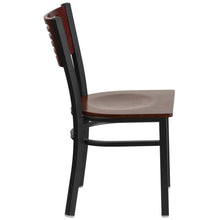 Load image into Gallery viewer, Black Slat Back Metal Restaurant Chair - Mahogany Wood Back & Seat