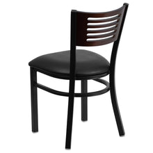 Load image into Gallery viewer, Black Slat Back Metal Restaurant Chair - Walnut Wood Back, Black Vinyl Seat