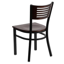 Load image into Gallery viewer, Black Slat Back Metal Restaurant Chair - Walnut Wood Back & Seat