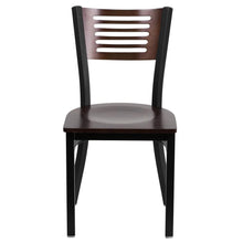 Load image into Gallery viewer, Black Slat Back Metal Restaurant Chair - Walnut Wood Back & Seat