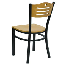 Load image into Gallery viewer, Black Slat Back Metal Restaurant Chair - Natural Wood Back & Seat