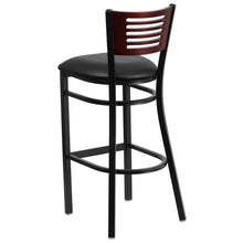 Load image into Gallery viewer, Black Slat Back Metal Restaurant Barstool - Mahogany Wood Back, Black Vinyl Seat