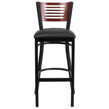 Load image into Gallery viewer, Black Slat Back Metal Restaurant Barstool - Mahogany Wood Back, Black Vinyl Seat