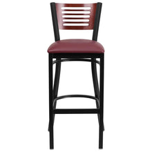 Load image into Gallery viewer, Back Metal Restaurant Barstool - Mahogany Wood Back, Burgundy Vinyl Seat