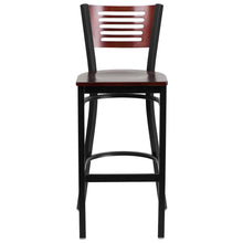 Load image into Gallery viewer, Black Slat Back Metal Restaurant Barstool - Mahogany Wood Back & Seat