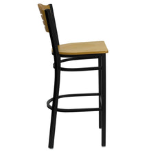 Load image into Gallery viewer, Black Slat Back Metal Restaurant Barstool - Natural Wood Back & Seat