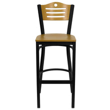 Load image into Gallery viewer, Black Slat Back Metal Restaurant Barstool - Natural Wood Back & Seat