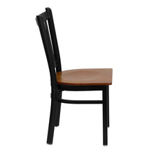 Load image into Gallery viewer, Black Vertical Back Metal Restaurant Chair - Cherry Wood Seat