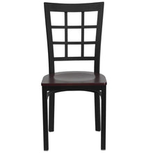 Load image into Gallery viewer, Black Window Back Metal Restaurant Chair - Mahogany Wood Seat