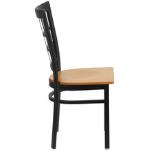 Load image into Gallery viewer, Black Window Back Metal Restaurant Chair - Natural Wood Seat
