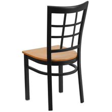 Load image into Gallery viewer, Black Window Back Metal Restaurant Chair - Natural Wood Seat