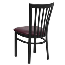 Load image into Gallery viewer, Black School House Back Metal Restaurant Chair - Burgundy Vinyl Seat